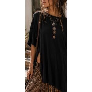Dressed In Lala Black Oversized Tunic Dress Women’s Medium Side Slit Boho Grunge